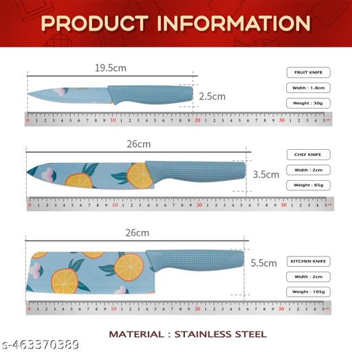 Revivo Knife Set for Kitchen  Professional Stainless Steel Set of 3 Kitchen Knife, Meat Knife, Chef's Knife with Non-Slip Handle Sharpening for Home Kitchen and Restaurt-BLUE - REVIVO