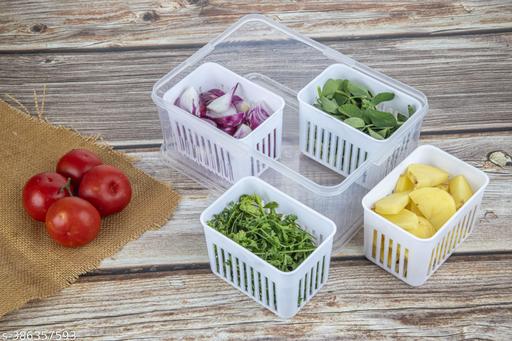 Revivo Pack of 1 Fridge Organizer with Removable Drain Plate Tray Keeps Fruits, Vegetables, Meat, Fish Fresh Longer 1500 ML - REVIVO