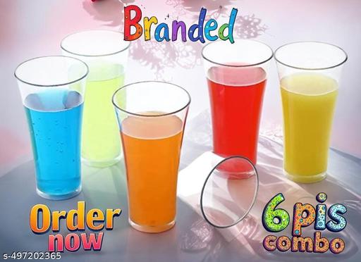Revivo 6 Pcs Unbreakable Transparent BPA Free Food Grade Plastic Fiber Drinking Water Glass Set, Juice Glass, Cocktail, Lassi, Soda, Milkshake, Beer Glass, Wine Glass Set 300 ml - REVIVO