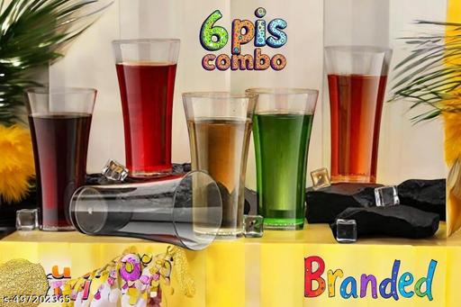 Revivo 6 Pcs Unbreakable Transparent BPA Free Food Grade Plastic Fiber Drinking Water Glass Set, Juice Glass, Cocktail, Lassi, Soda, Milkshake, Beer Glass, Wine Glass Set 300 ml - REVIVO