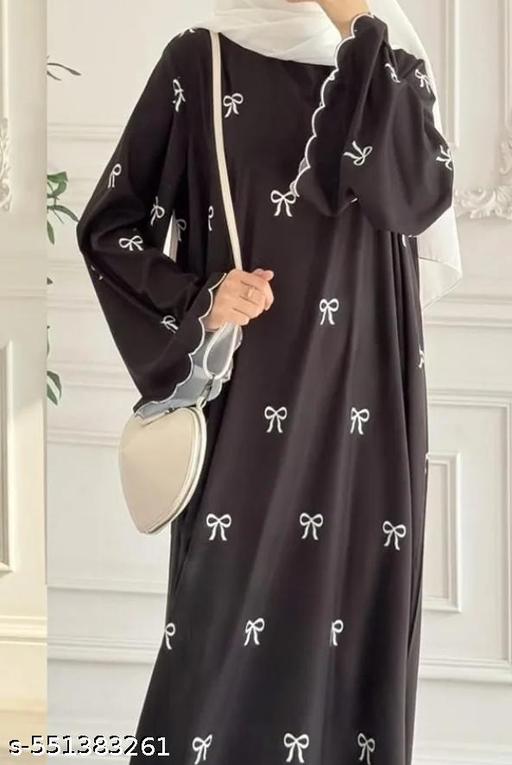 FANCY TRENDY DUBAI BOW EMBROIDERED BURKHA ABAYA WITH HIJAB DUPATTA BURQA ABAYA SET JILBAB SET FOR WOMENS & COLLEGE GIRLS - Zeyoria