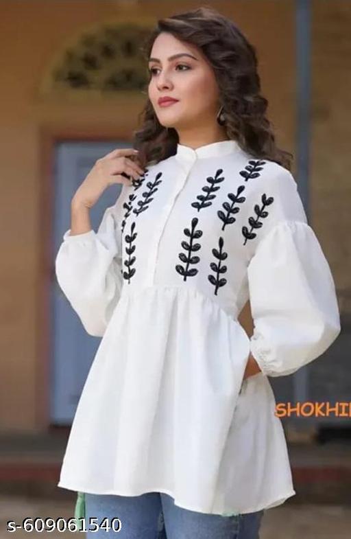 Womens Fashion Floral Embroidery Relaxed Fit Top | Women's Casual Rayon Floral Embroidery 3/4 th Sleeve Top, Partywear top, Festival top - ALL 4 YOU