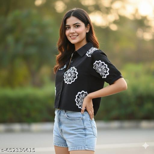 Embroidered Crop Top for women and girl ||Designer Embroidered Crop Top||Trendy Embroidered Rayon Crop Top for Women & Girls – Stylish Party & Casual Wear(black) - ALL 4 YOU
