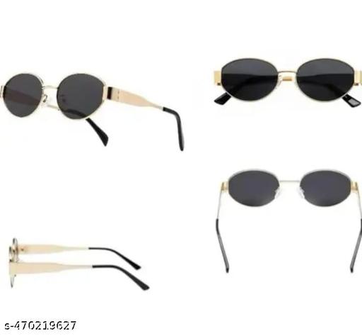 BLACK RAVEN Vintage Oval Metal Sunglasses for Men and Women, Gold Rimmed with Black Arms - Zeyoria