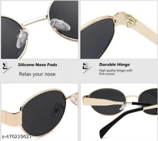 BLACK RAVEN Vintage Oval Metal Sunglasses for Men and Women, Gold Rimmed with Black Arms - Zeyoria