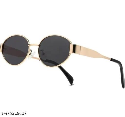 BLACK RAVEN Vintage Oval Metal Sunglasses for Men and Women, Gold Rimmed with Black Arms - Zeyoria