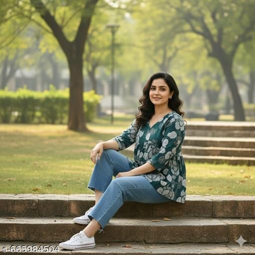 Trendy Tops & Tunics DJ Print Green V-neck Sleeve Top - Zeyoria