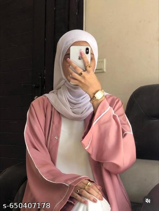 ELEGANCE TRENDY DUBAI FRONT OPEN PIPING JACKET WITH ATTACHED INNER PIPING SLEEVE ABAYA BURQA HIJAB DUPATTA BURKHA ABAYA SET JILBAB SET FOR WOMENS & COLLEGE GIRLS - Zeyoria