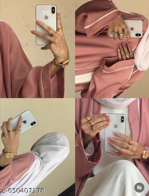 ELEGANCE TRENDY DUBAI FRONT OPEN PIPING JACKET WITH ATTACHED INNER PIPING SLEEVE ABAYA BURQA HIJAB DUPATTA BURKHA ABAYA SET JILBAB SET FOR WOMENS & COLLEGE GIRLS - Zeyoria