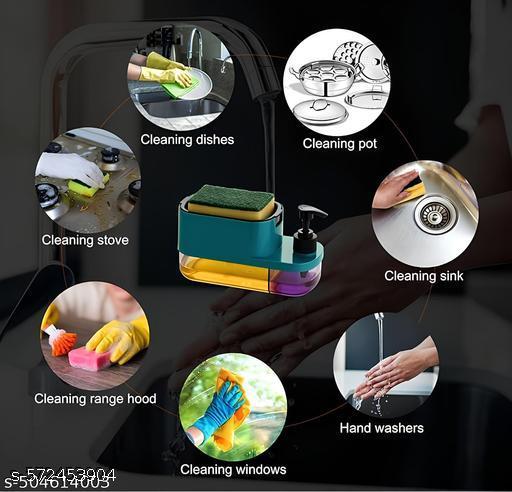 3-इन-1 साबुन डिस्पेंसर स्पंज होल्डर और पंप के साथ - स्मार्ट सिंक ऑर्गनाइज़र - FAAMIXMART