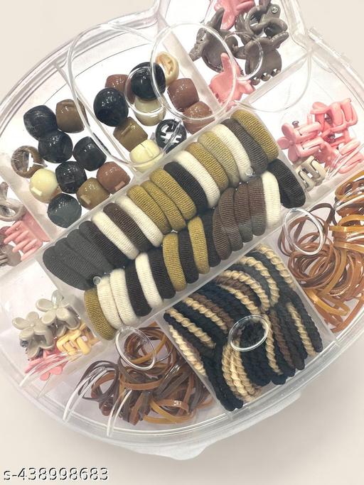 Cute Hair Rubber Band & Beads Clutcher - Brown Multicolor color Abs Plastic Juttu clipu / Jada Clipu/Juttu Kliplu / Jada Klipu/Juttu pinu / Jada Pinu/Jada Billa/Muti kilippukal& Muti pinkal//mudi clippukalum mudi pinnukalum/Hair klip‌galu mattu Hair pin‌galu/Hair klip‌galu mattu Hair pin‌galu - Easylife