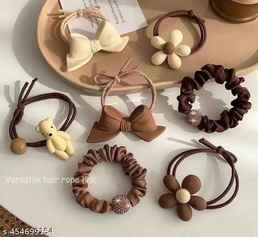 Sparkal Cute 7pcs Charms Coffee Shades Rubber Band for Kids, Women, Girls - Easylife