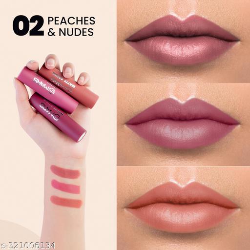 Matte Box Set of 3 Lipsticks for Women | Long-Lasting | Smooth Finish | Moisturising | One Swipe Pigmentation | (3x3.2 gm) (Peaches and Nudes-02) - Easylife