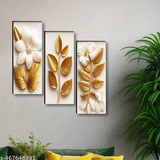 1ArtofCreation set of 3 Flower UV textured self adeshive wall painting for home | Office| Living Room|Best decorative item for home décor. - Easylife