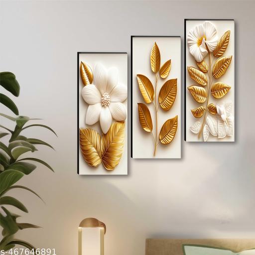 1ArtofCreation set of 3 Flower UV textured self adeshive wall painting for home | Office| Living Room|Best decorative item for home décor. - Easylife