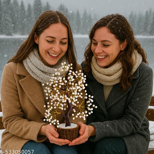 white tree Energy Crystal Tree Showpiece | 10-12 Inch with 200 Beads | Wooden Base Decor Item for Vastu & Table Placement - Easylife