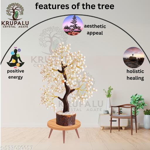 white tree Energy Crystal Tree Showpiece | 10-12 Inch with 200 Beads | Wooden Base Decor Item for Vastu & Table Placement - Easylife
