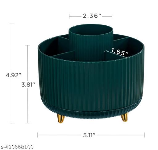 Makeup Brush Holder, 360° Rotating Makeup Perfume Organizer, 5 Slot Makeup Brushes Cup Tray for Vanity Decor Bathroom Countertops Cosmetic Desk Storage Container Display Case (GREEN) - Easylife