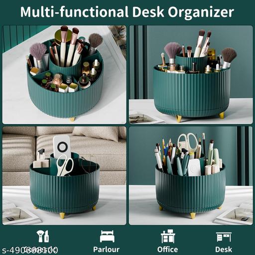 Makeup Brush Holder, 360° Rotating Makeup Perfume Organizer, 5 Slot Makeup Brushes Cup Tray for Vanity Decor Bathroom Countertops Cosmetic Desk Storage Container Display Case (GREEN) - Easylife