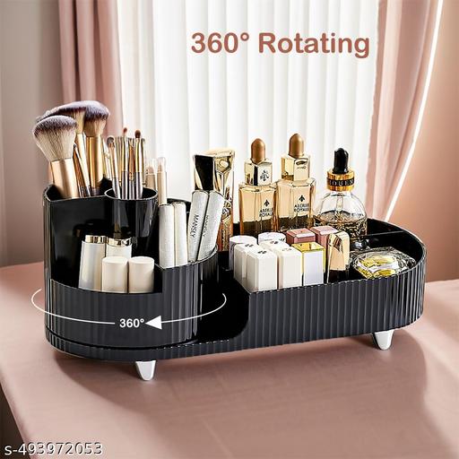 Rotating Makeup Organizer For Vanity, 360° Rotating Bathroom Organizer, Cosmetic Toiletries Perfume Storage Organizer for Dressing Table Countertop Bedroom Bathroom Makeup Room (Black) - Easylife