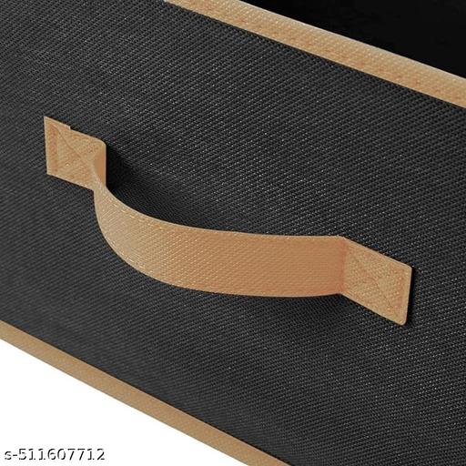 Multipurpose Rectangular Non-Woven Foldable Storage Box Organizer with Side Handle, Replacement Drawer Storage For Toys & Clothes (Black, Pack of 2) - Easylife