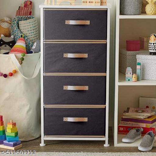 Multipurpose Rectangular Non-Woven Foldable Storage Box Organizer with Side Handle, Replacement Drawer Storage For Toys & Clothes (Black, Pack of 2) - Easylife