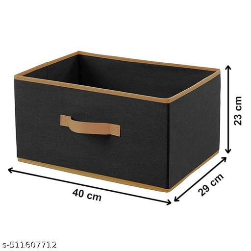 Multipurpose Rectangular Non-Woven Foldable Storage Box Organizer with Side Handle, Replacement Drawer Storage For Toys & Clothes (Black, Pack of 2) - Easylife