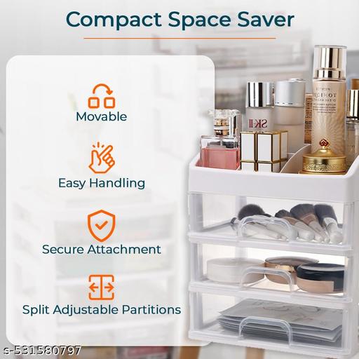 Makeup Organizers I Cosmetic Organizers Storage Boxes Drawers Plastic Cosmetic Organizer| Make Up Organizer For Women (3-Tier, White) - Easylife