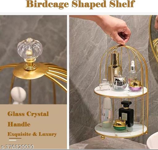 Cosmetic Rack Makeup Organizer Display Table Storage Box Birdcage Cosmetic Shelf Makeup Lipsticks Holder Organizer Tray Plate for Tabletop Organizer (White) - Easylife