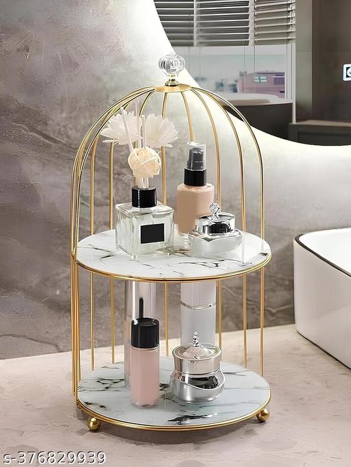 Cosmetic Rack Makeup Organizer Display Table Storage Box Birdcage Cosmetic Shelf Makeup Lipsticks Holder Organizer Tray Plate for Tabletop Organizer (White) - Easylife