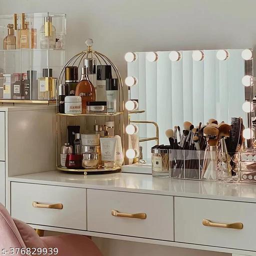 Cosmetic Rack Makeup Organizer Display Table Storage Box Birdcage Cosmetic Shelf Makeup Lipsticks Holder Organizer Tray Plate for Tabletop Organizer (White) - Easylife