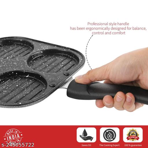 TER Non Stick Grill Pan Mini Pan Uttapam Tawa Aluminum Multi Snack Maker 4 Cavity, Pancake Maker (Black) - Easylife