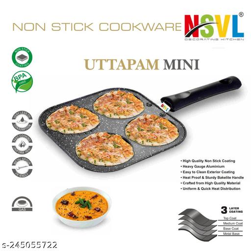 TER Non Stick Grill Pan Mini Pan Uttapam Tawa Aluminum Multi Snack Maker 4 Cavity, Pancake Maker (Black) - Easylife