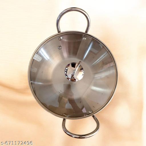 Home Premium Quality Steel  Kadai With Glass Lid 22CM 2 Ltr Capacity MRP-2120  - Easylife