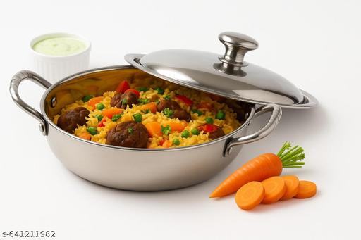 Mainsa 2 L Stainless Steel Kadhai With Steel Lid Using For Cooking In Home And Kitchen 22 Cm  - Easylife
