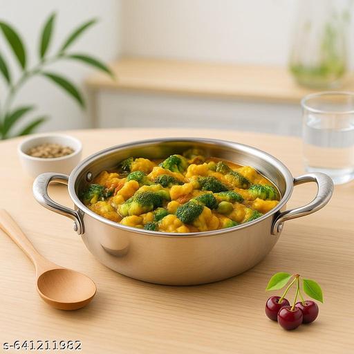 Mainsa 2 L Stainless Steel Kadhai With Steel Lid Using For Cooking In Home And Kitchen 22 Cm  - Easylife