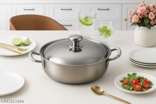 Mainsa 2 L Stainless Steel Kadhai With Steel Lid Using For Cooking In Home And Kitchen 22 Cm  - Easylife