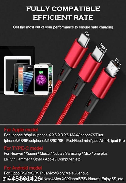 DUAL Fast Charger 3.1 cable, Mico, Types-c , i-phone  - Easylife