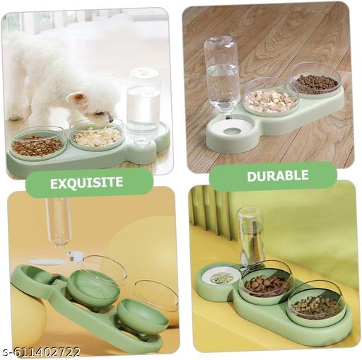 3 in 1 Dog Cat Bowls Water and Food Bowl Set, 15°Tilted Raised Cat Bowls with Automatic Water Dispenser Bottle and Detachable Cat Dish, Pet Feeder for Small or Medium Dogs Cats Puppy Kitten Rabbit - Easylife