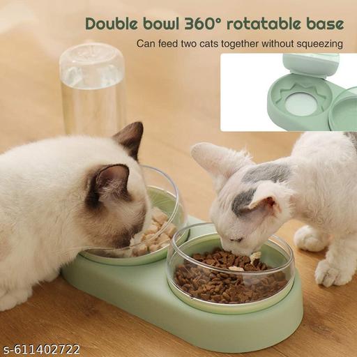 3 in 1 Dog Cat Bowls Water and Food Bowl Set, 15°Tilted Raised Cat Bowls with Automatic Water Dispenser Bottle and Detachable Cat Dish, Pet Feeder for Small or Medium Dogs Cats Puppy Kitten Rabbit - Easylife