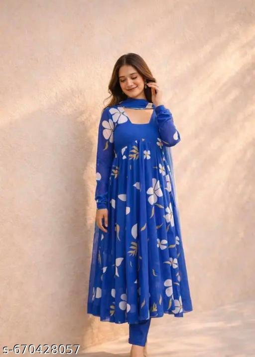 Women printed   Anarkali Gown & Dupatt6Dupatta (no pent) - Zeyoria