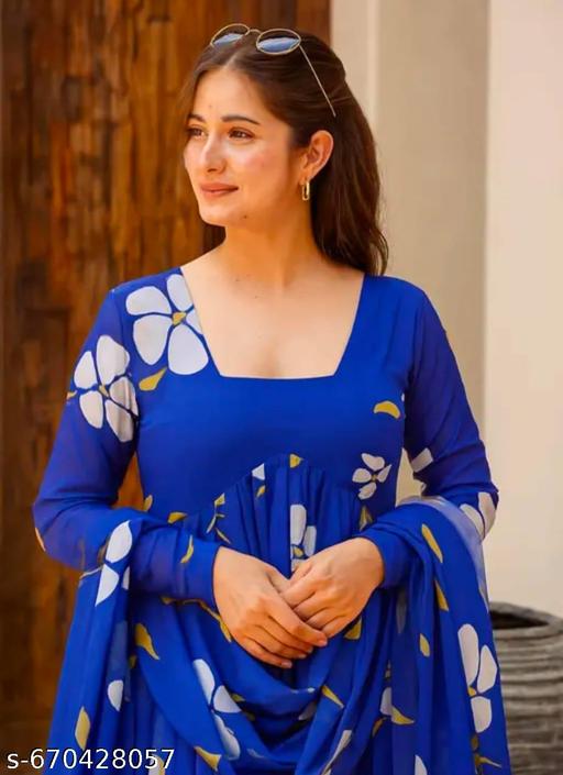 Women printed   Anarkali Gown & Dupatt6Dupatta (no pent) - Zeyoria