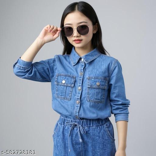 Girls Denim cord set full sleeve - Zeyoria
