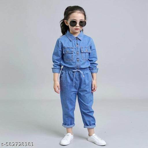 Girls Denim cord set full sleeve - Zeyoria