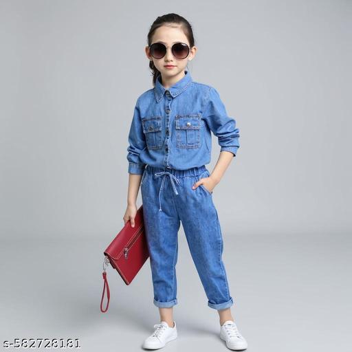 Girls Denim cord set full sleeve - Zeyoria