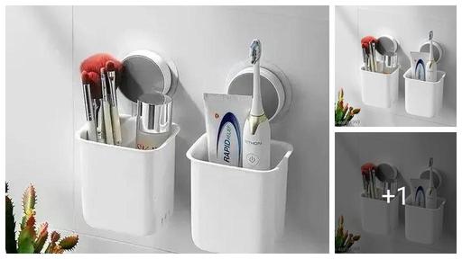 (2 PCS COMBO) Self Adhesive Wall Mounted Plastic Toothbrush Holder, Storage Organizer 