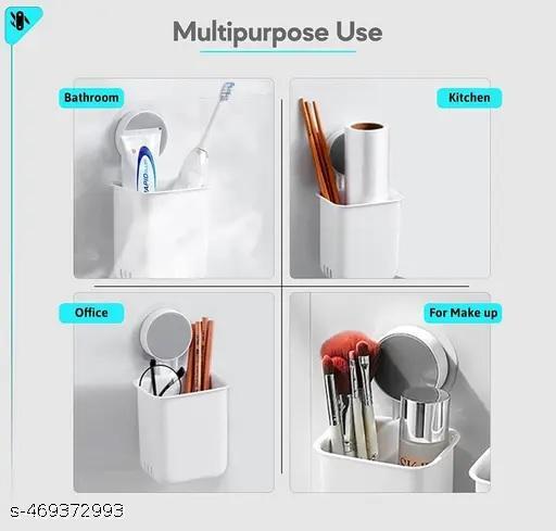 (2 PCS COMBO) Self Adhesive Wall Mounted Plastic Toothbrush Holder, Storage Organizer  - nicecart