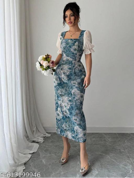 BLUE PRINTED DRESS - Zeyoria