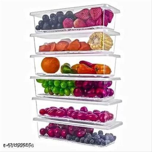 Fridge Storage Boxes Set of 6 Fridge Organizer with Removable Drain Plate and Lid Stackable Fridge Storage Containers Plastic Freezer Storage Containers for Fish, Meat, Vegetables, Fruits(1500ML) - FAAMIXMART