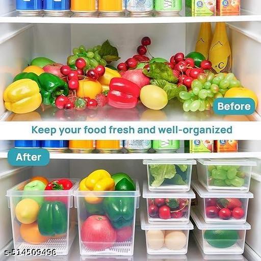 Fridge Storage Boxes Set of 6 Fridge Organizer with Removable Drain Plate and Lid Stackable Fridge Storage Containers Plastic Freezer Storage Containers for Fish, Meat, Vegetables, Fruits(1500ML) - FAAMIXMART